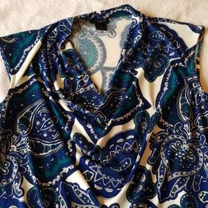 NWOT Blue paisley cowl neck shirt